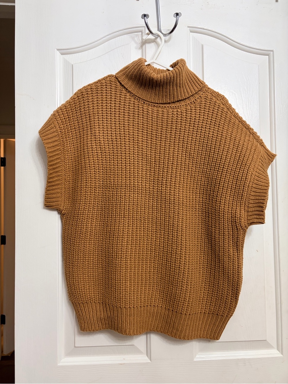 Marled Camel Brown Sleeveless Waffle Turtleneck Sweater